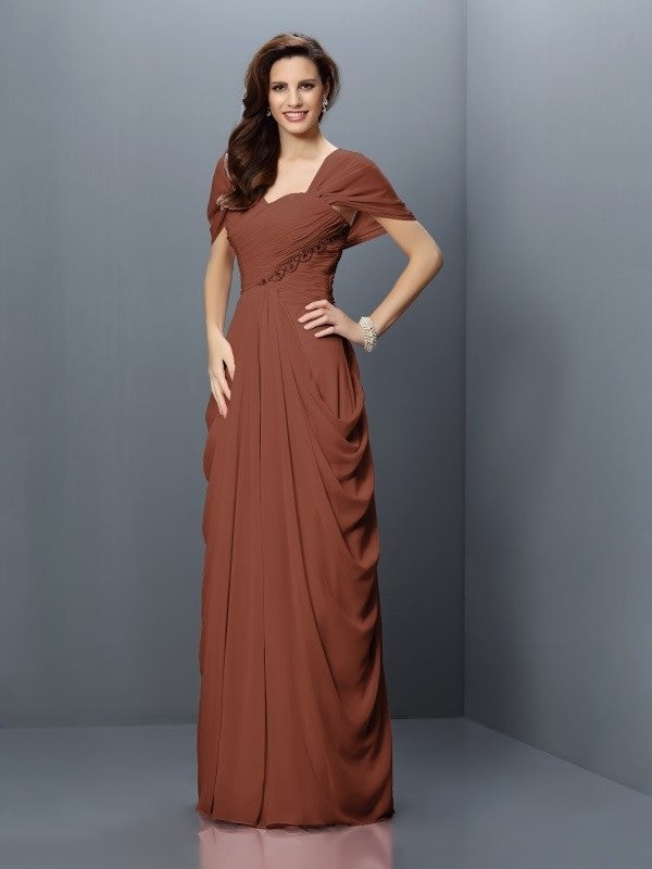 Long A-Line/Princess Pleats Sleeves Short Sweetheart Chiffon Bridesmaid Dresses