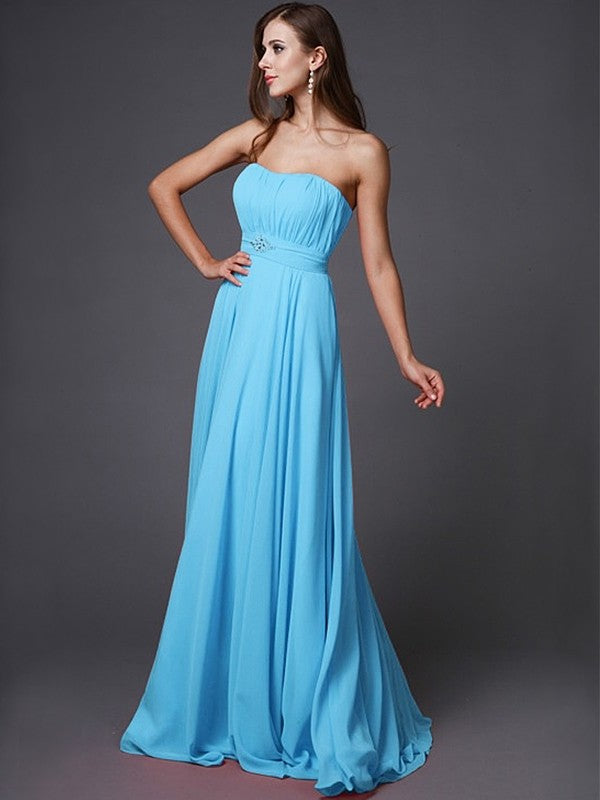 Beading A-Line/Princess Sleeveless Strapless Long Bridesmaid Dresses