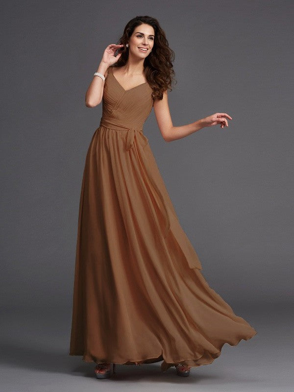 Long Straps A-Line/Princess Sash/Ribbon/Belt Sleeveless Chiffon Bridesmaid Dresses