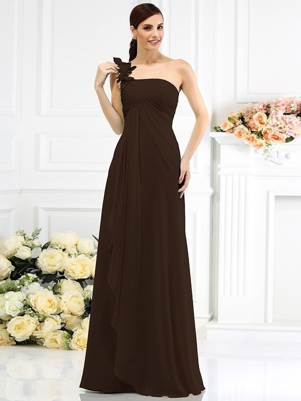 A-Line/Princess Long Pleats One-Shoulder Sleeveless Chiffon Bridesmaid Dresses