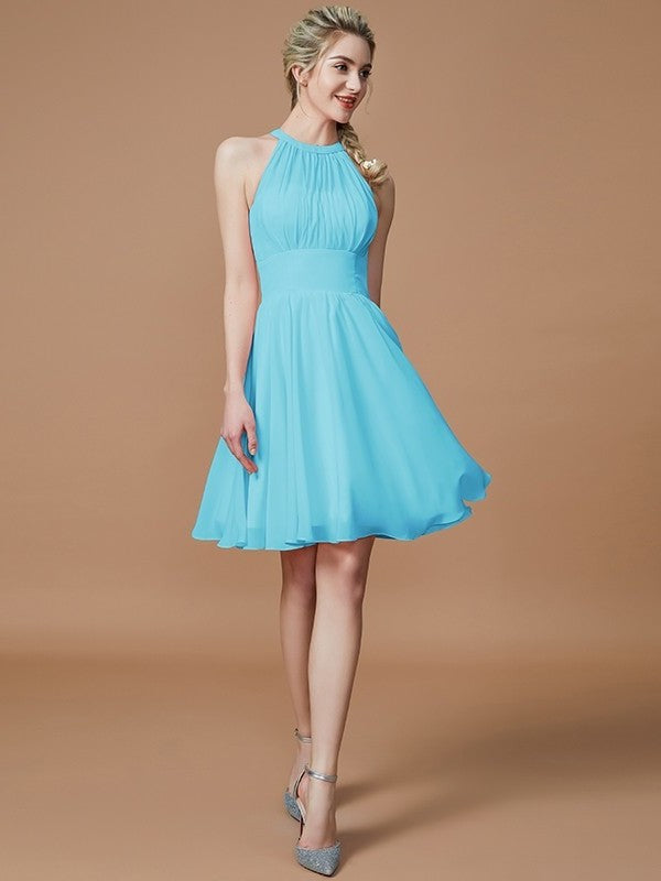 Knee-Length A-Line/Princess Chiffon Sleeveless Scoop Bridesmaid Dresses