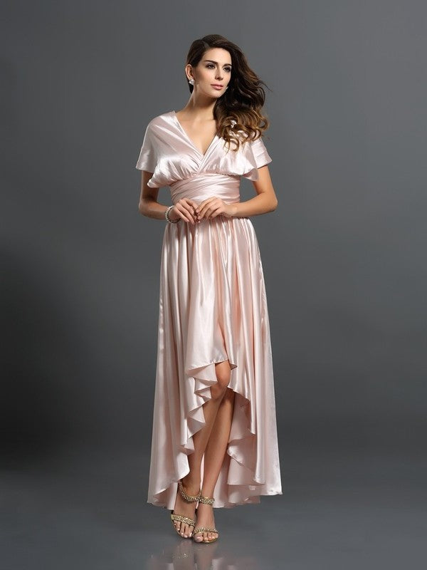 High Sheath/Column Silk Sleeveless like Low Satin Bridesmaid Dresses