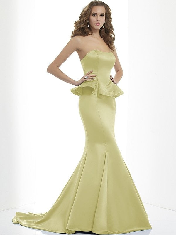 Trumpet/Mermaid Sweetheart Sleeveless Long Satin Bridesmaid Dresses