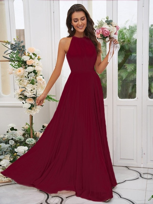 Chiffon Ruffles Halter Sleeveless A-Line/Princess Floor-Length Bridesmaid Dresses