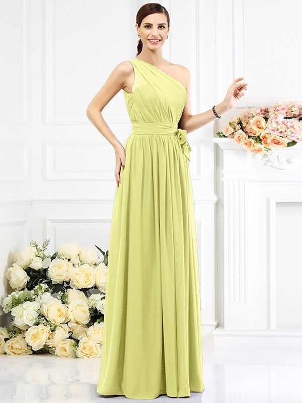 Long One-Shoulder Sash/Ribbon/Belt Sleeveless A-Line/Princess Chiffon Bridesmaid Dresses