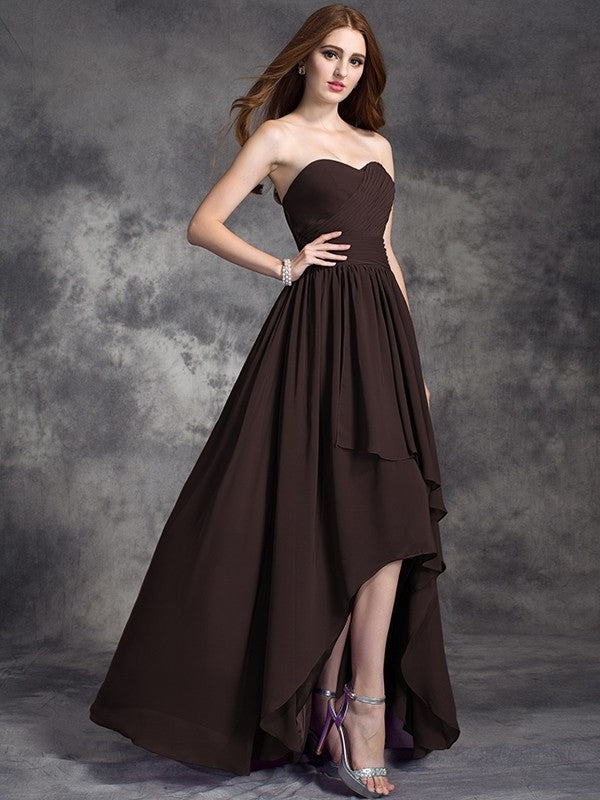 High Ruffles Sweetheart Sleeveless Low A-line/Princess Chiffon Bridesmaid Dresses