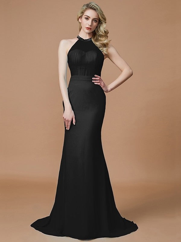 Trumpet/Mermaid Train Sweep/Brush Sleeveless Scoop Chiffon Bridesmaid Dresses