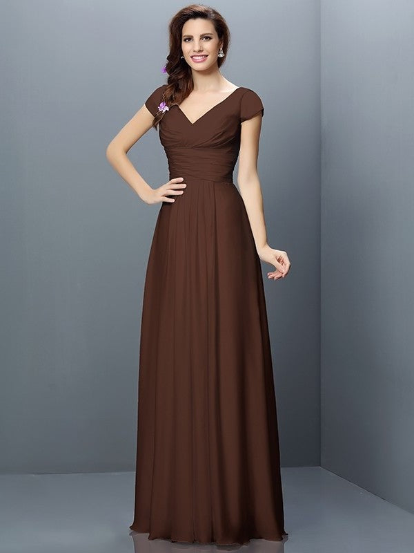 Sleeves Pleats A-Line/Princess V-neck Short Long Chiffon Bridesmaid Dresses