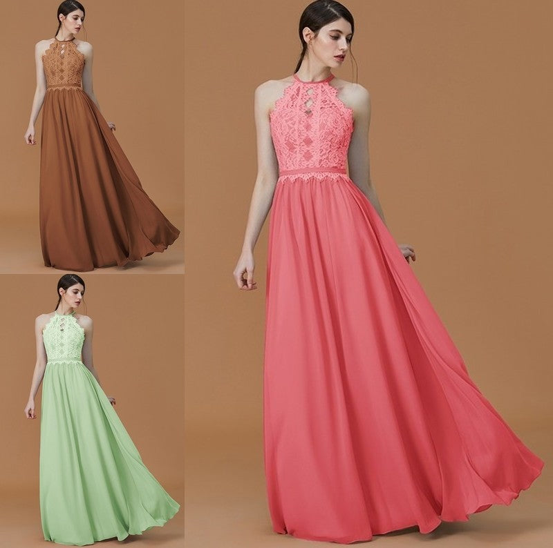 Lace Halter Floor-Length A-Line/Princess Sleeveless Chiffon Bridesmaid Dresses