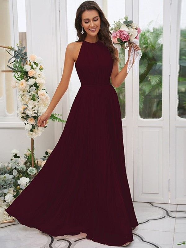 Chiffon Ruffles Halter Sleeveless A-Line/Princess Floor-Length Bridesmaid Dresses