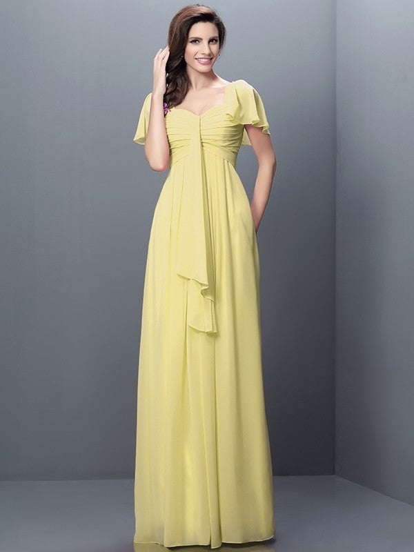 Sleeves Pleats A-Line/Princess Long 1/2 Sweetheart Chiffon Bridesmaid Dresses