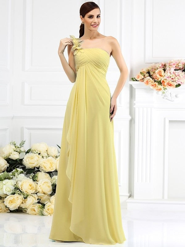 A-Line/Princess Long Pleats One-Shoulder Sleeveless Chiffon Bridesmaid Dresses