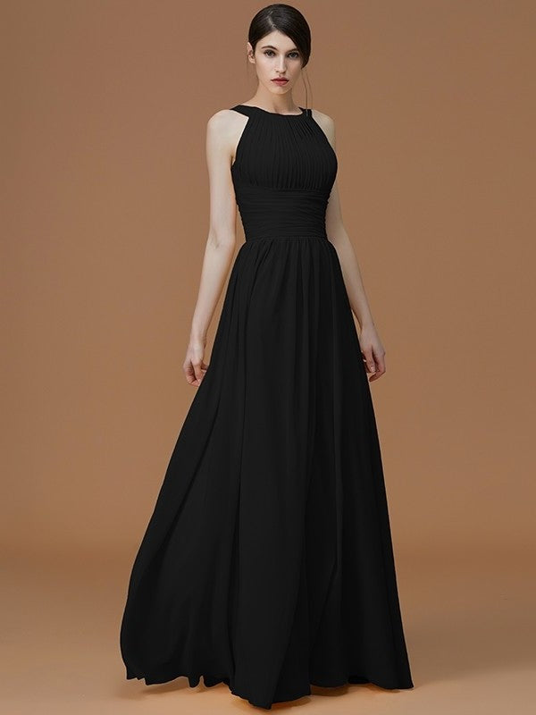 Floor-Length Halter A-Line/Princess Sleeveless Ruched Chiffon Bridesmaid Dresses