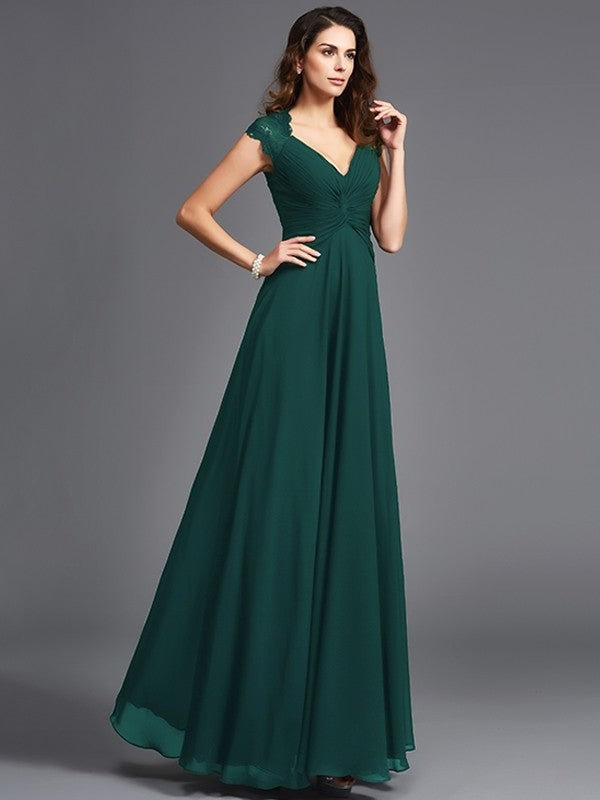 Long V-neck A-Line/Princess Sleeveless Chiffon Bridesmaid dresses