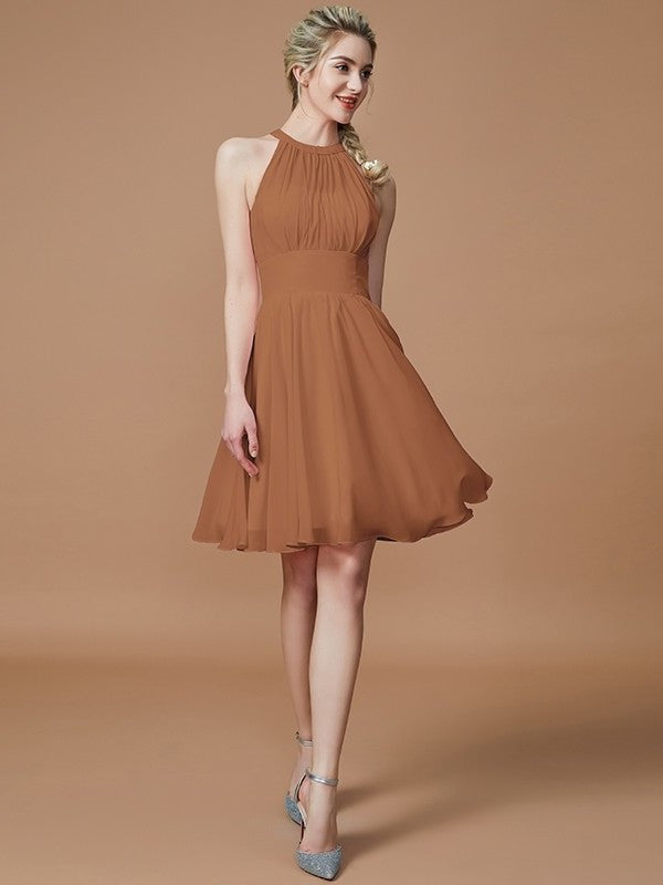 Knee-Length A-Line/Princess Chiffon Sleeveless Scoop Bridesmaid Dresses