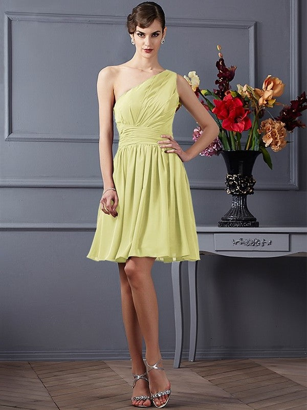 Short Pleats A-Line/Princess One-Shoulder Sleeveless Chiffon Bridesmaid Dresses