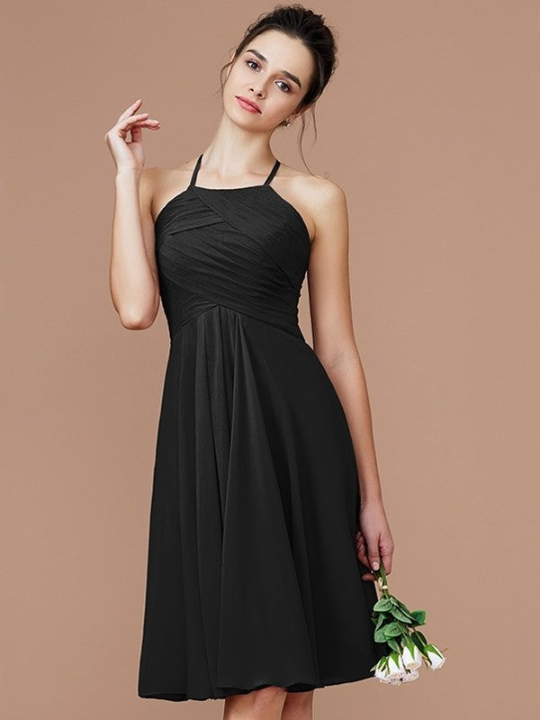 Ruched Halter A-Line/Princess Sleeveless Short/Mini Chiffon Bridesmaid Dresses