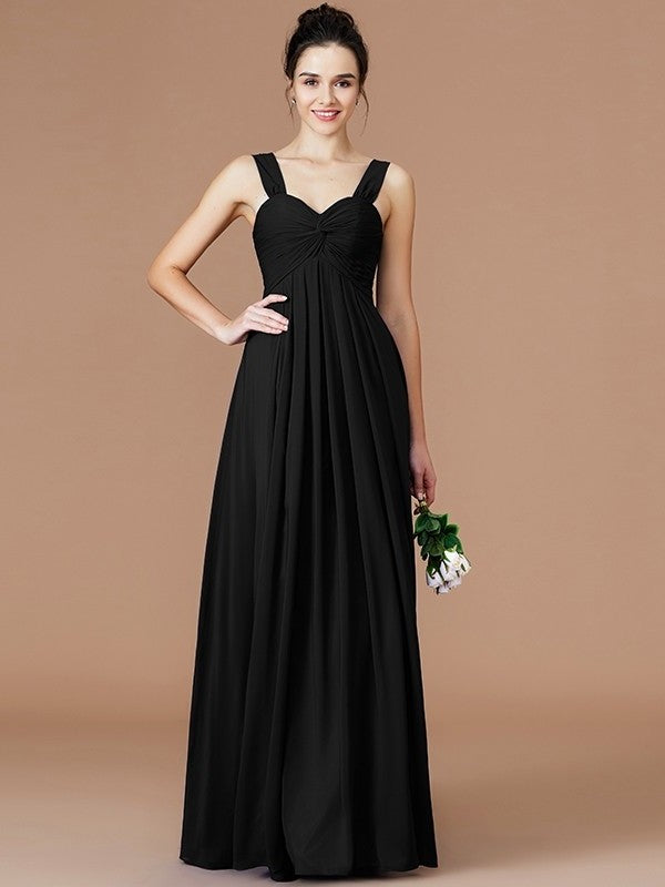 Sweetheart Floor-Length Ruched Empire Sleeveless Chiffon Bridesmaid Dresses