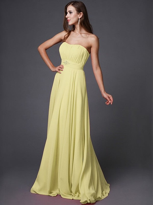 Beading A-Line/Princess Sleeveless Strapless Long Bridesmaid Dresses