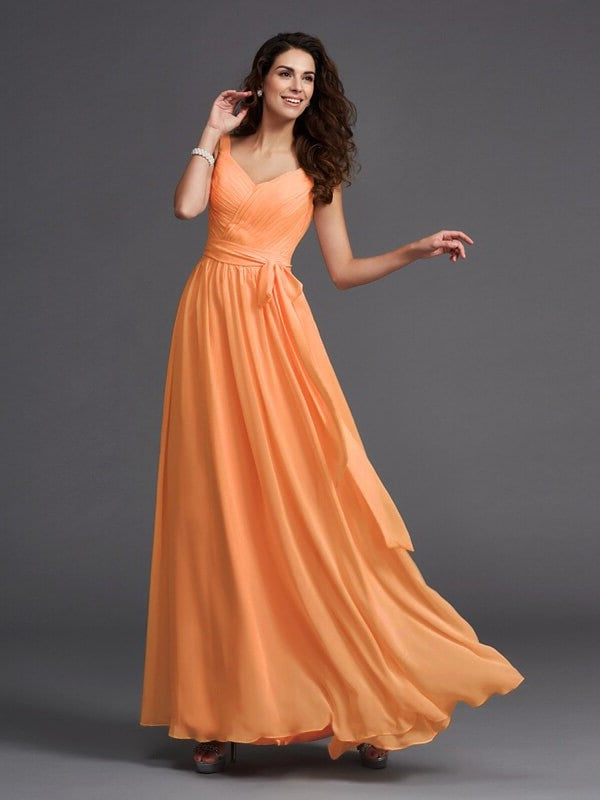 Long Straps A-Line/Princess Sash/Ribbon/Belt Sleeveless Chiffon Bridesmaid Dresses