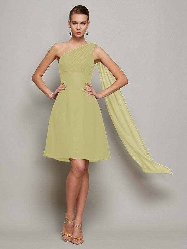 One-Shoulder Sleeveless Short Pleats A-Line/Princess Chiffon Bridesmaid Dresses