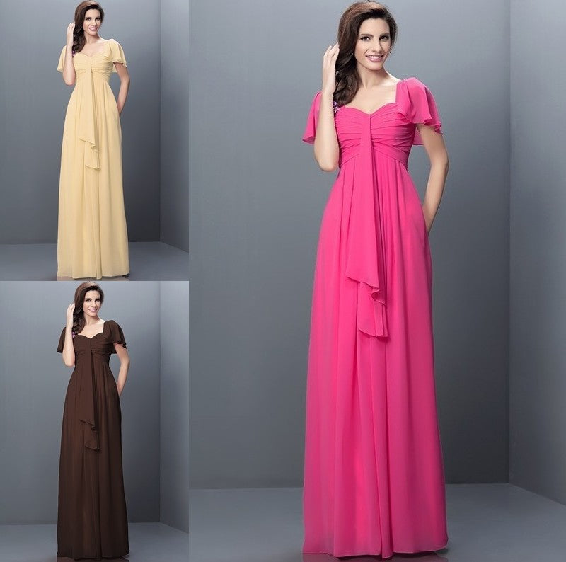 Sleeves Pleats A-Line/Princess Long 1/2 Sweetheart Chiffon Bridesmaid Dresses