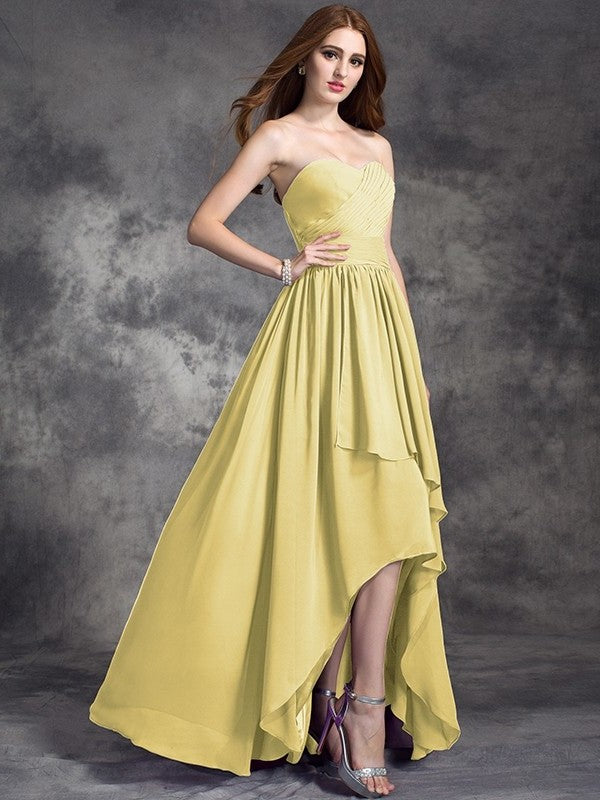 High Ruffles Sweetheart Sleeveless Low A-line/Princess Chiffon Bridesmaid Dresses