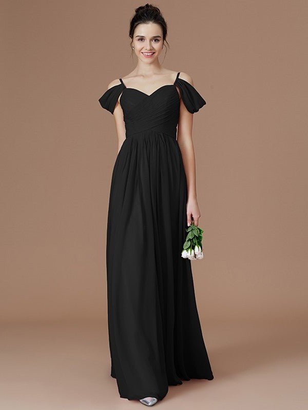 Off-the-Shoulder Ruched Floor-Length A-Line/Princess Sleeveless Chiffon Bridesmaid Dresses