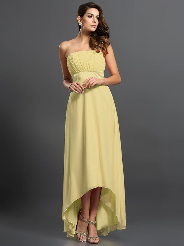 Sleeveless High Low Strapless A-Line/Princess Chiffon Bridesmaid Dresses