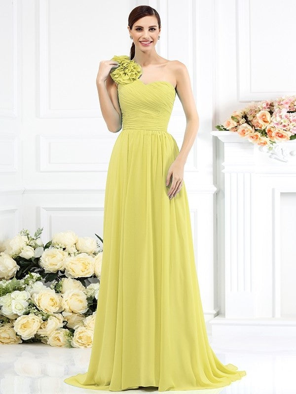 Pleats Long A-Line/Princess One-Shoulder Sleeveless Chiffon Bridesmaid Dresses