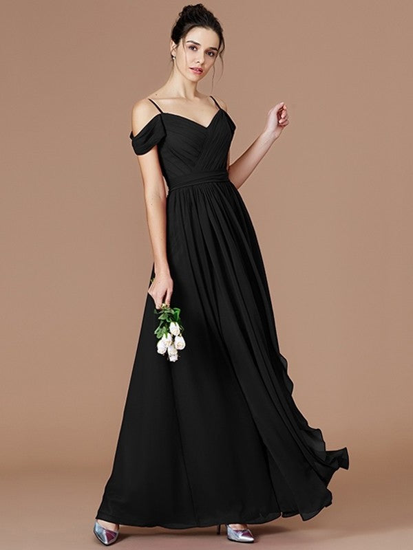 A-Line/Princess Ruched Off-the-Shoulder Sleeveless Floor-Length Chiffon Bridesmaid Dresses