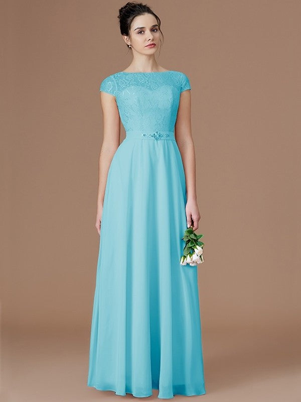 Floor-Length Bateau A-Line/Princess Lace Sleeveless Chiffon Bridesmaid Dresses