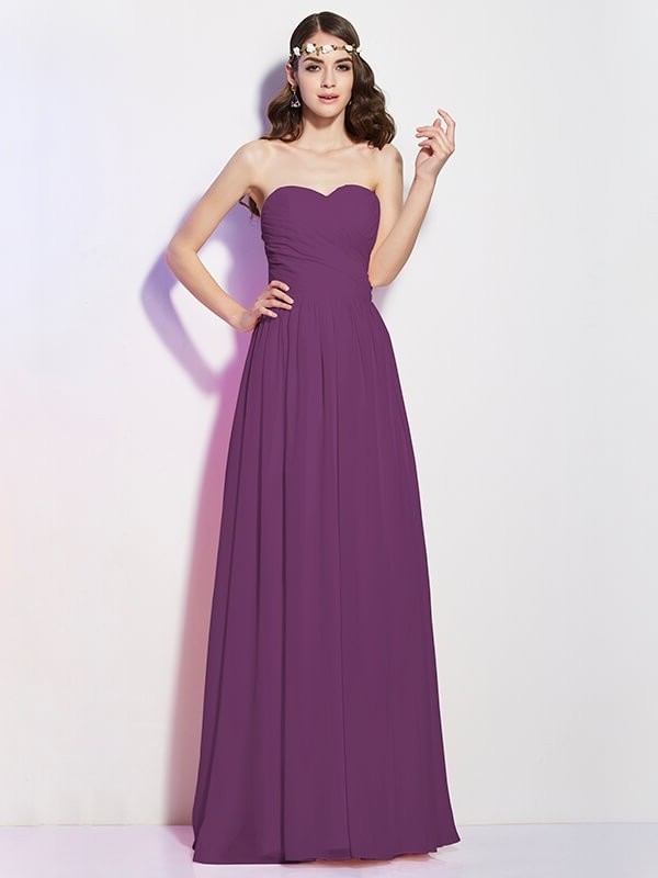 Long A-Line/Princess Pleats Sleeveless Sweetheart Chiffon Bridesmaid Dresses