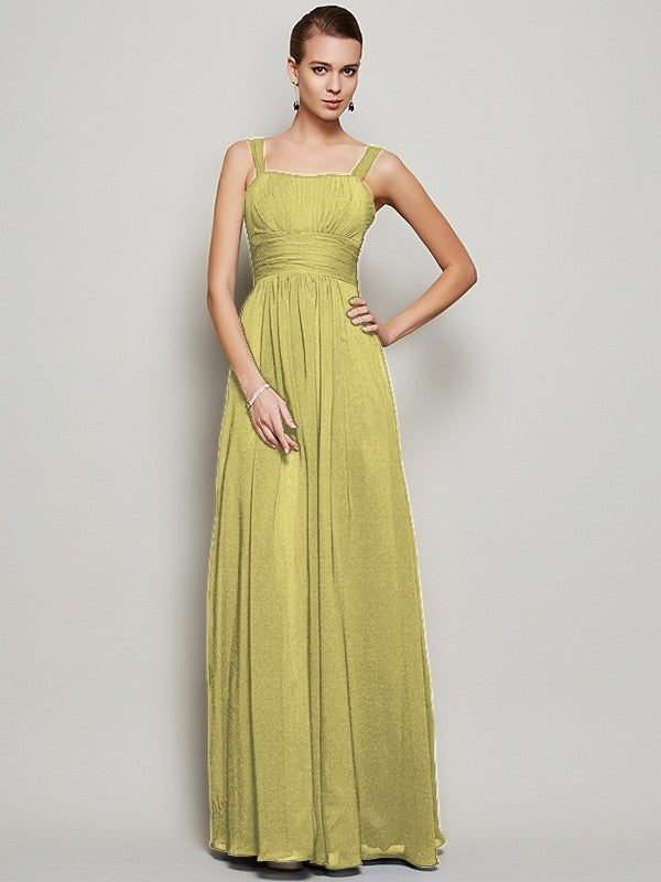 Straps Pleats Sheath/Column Sleeveless Long Chiffon Bridesmaid Dresses