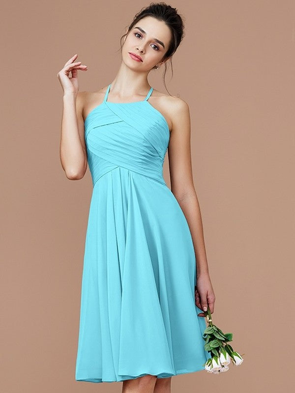 Ruched Halter A-Line/Princess Sleeveless Short/Mini Chiffon Bridesmaid Dresses