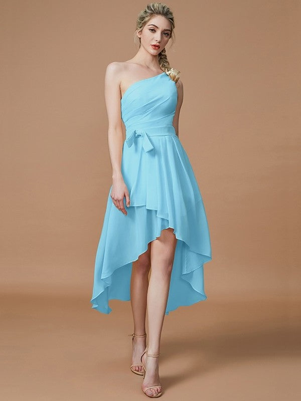 Sleeveless One-Shoulder Asymmetrical A-Line/Princess Layers Chiffon Bridesmaid Dresses