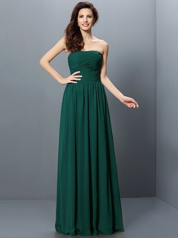 Pleats Strapless Long Sleeveless A-Line/Princess Chiffon Bridesmaid Dresses