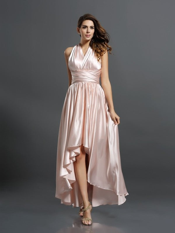 High Sheath/Column Silk Sleeveless like Low Satin Bridesmaid Dresses