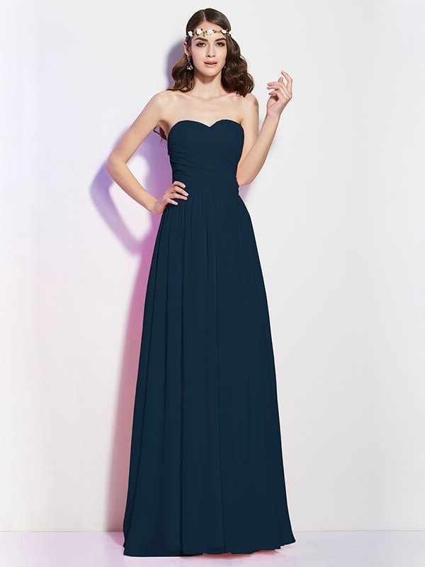 Long A-Line/Princess Pleats Sleeveless Sweetheart Chiffon Bridesmaid Dresses