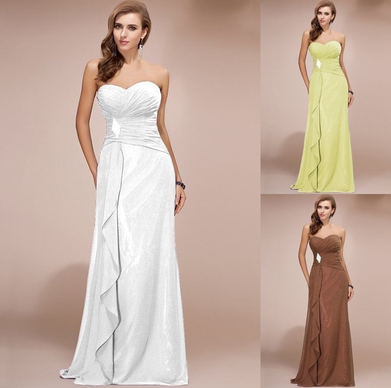 Sheath/Column Long Sweetheart Sleeveless Ruffles Beading Chiffon Bridesmaid Dresses