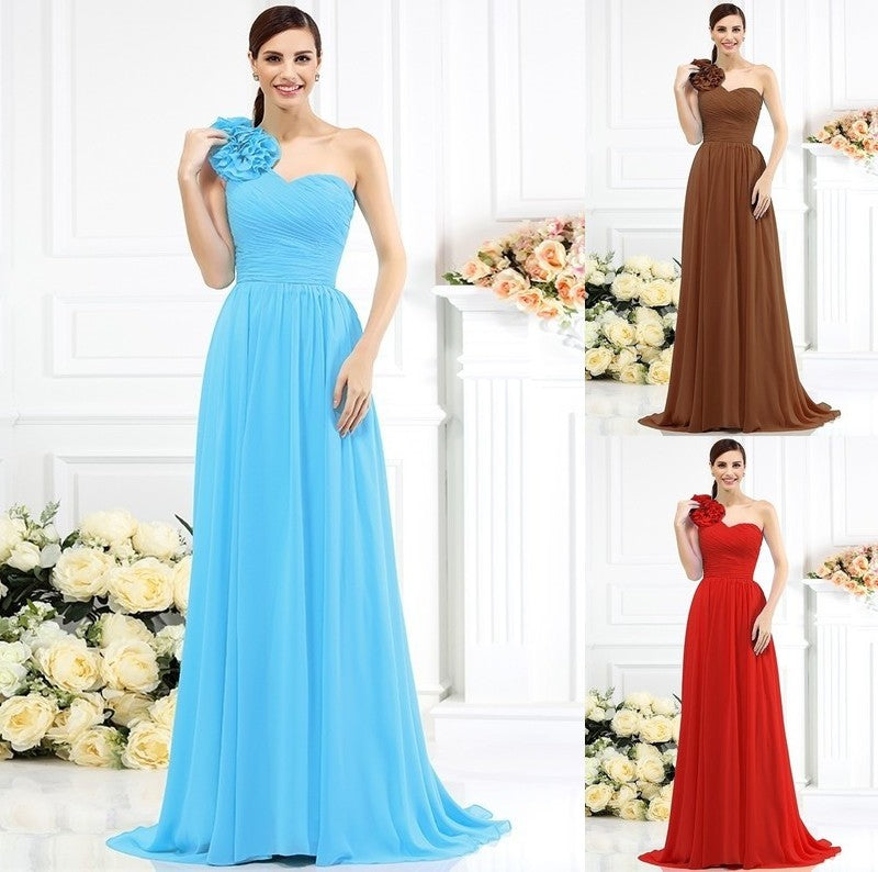 Pleats Long A-Line/Princess One-Shoulder Sleeveless Chiffon Bridesmaid Dresses