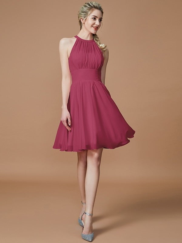 Knee-Length A-Line/Princess Chiffon Sleeveless Scoop Bridesmaid Dresses