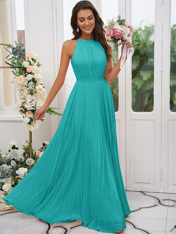 Chiffon Ruffles Halter Sleeveless A-Line/Princess Floor-Length Bridesmaid Dresses