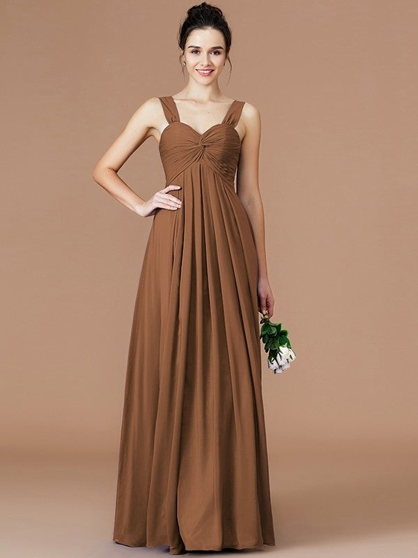 Sweetheart Floor-Length Ruched Empire Sleeveless Chiffon Bridesmaid Dresses