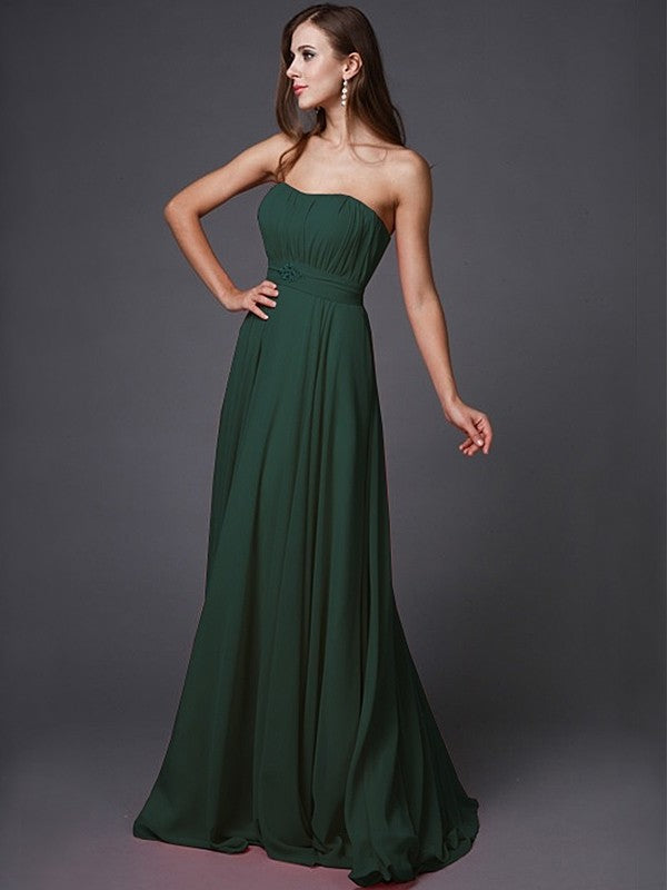 Beading A-Line/Princess Sleeveless Strapless Long Bridesmaid Dresses