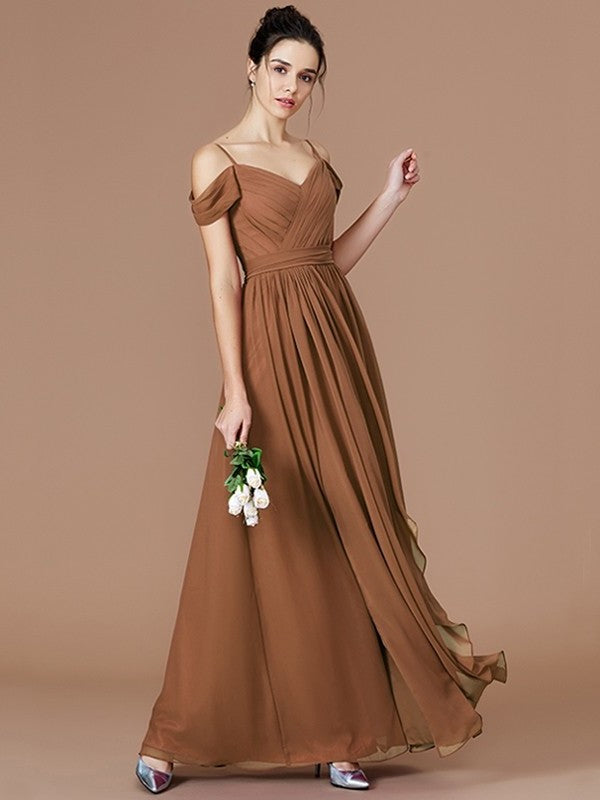 A-Line/Princess Ruched Off-the-Shoulder Sleeveless Floor-Length Chiffon Bridesmaid Dresses