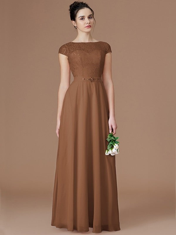 Floor-Length Bateau A-Line/Princess Lace Sleeveless Chiffon Bridesmaid Dresses