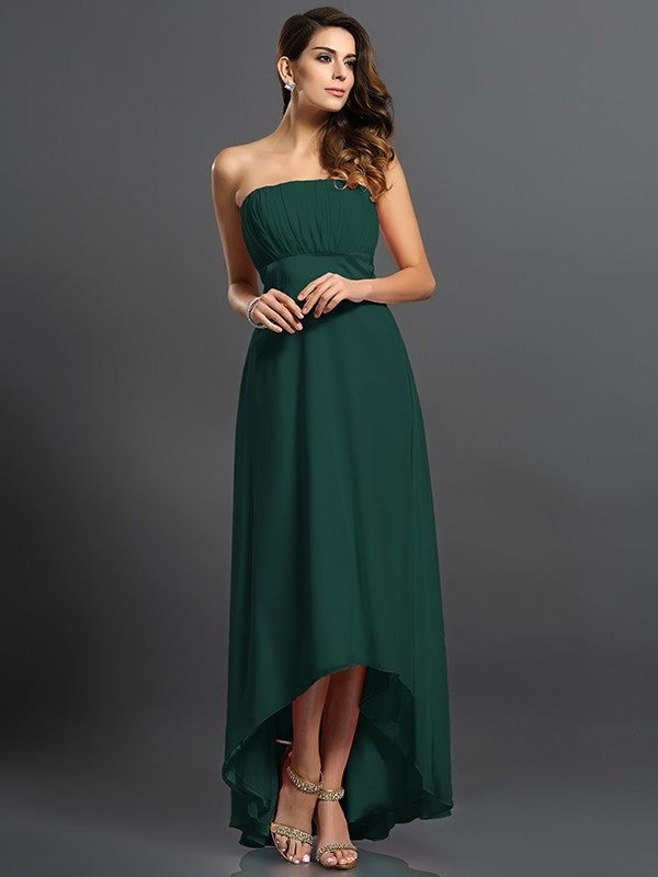 Sleeveless High Low Strapless A-Line/Princess Chiffon Bridesmaid Dresses