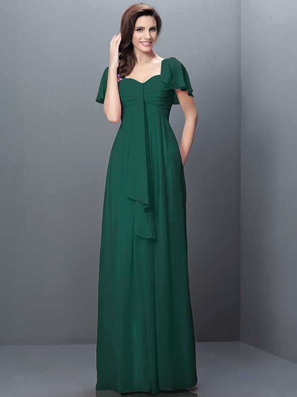 Sleeves Pleats A-Line/Princess Long 1/2 Sweetheart Chiffon Bridesmaid Dresses