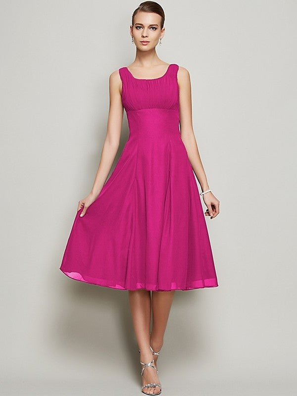 A-Line/Princess Straps Sleeveless Short Pleats Chiffon Bridesmaid Dresses